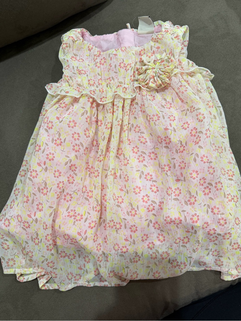 Old Navy Floral Chiffon Dress in Pink and Yellow Spring 6-12 months